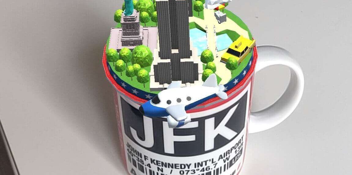 AR Souvenir experience on a JFK mug
