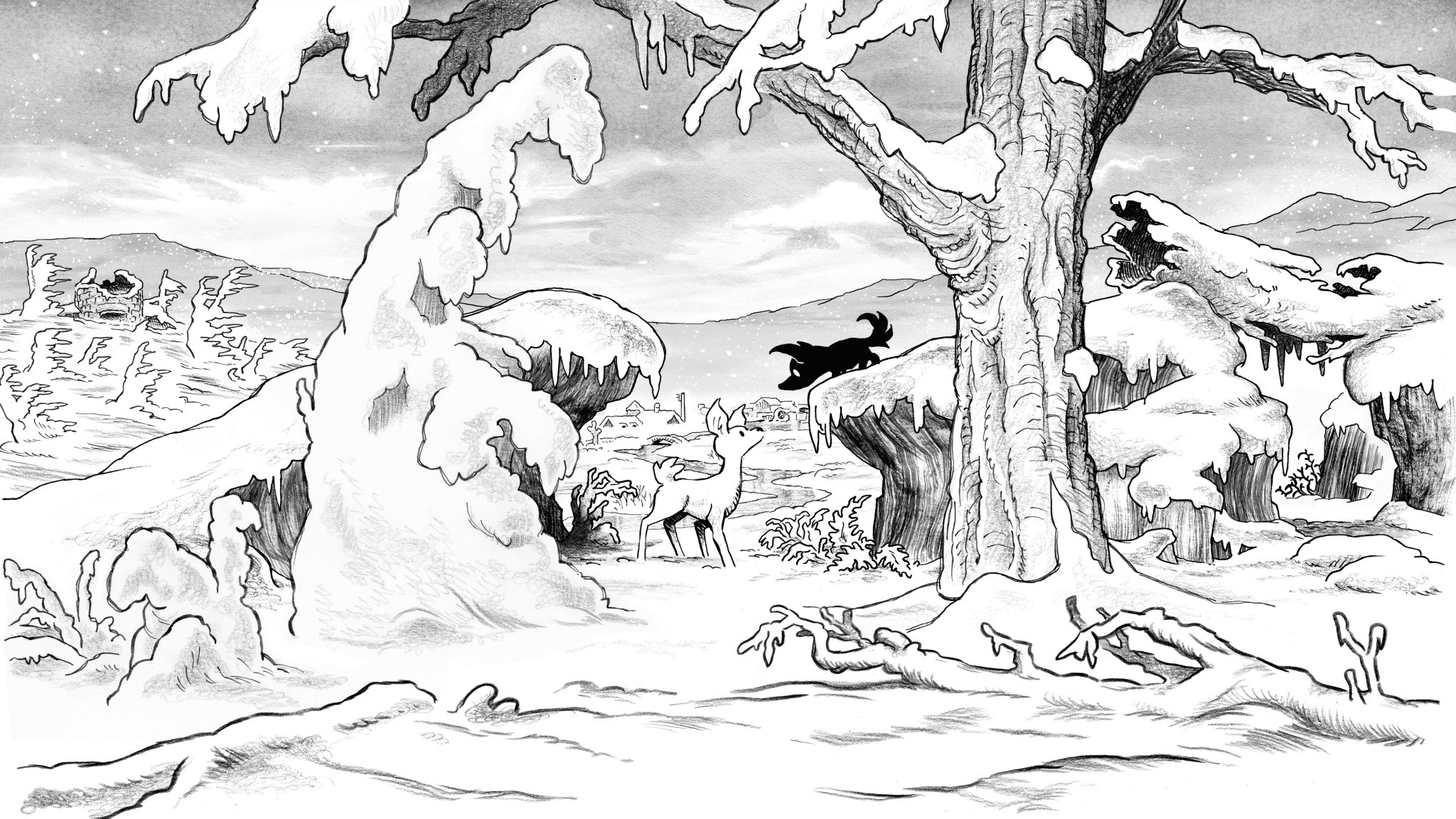 Hand-drawn snowy landscape from Blanc