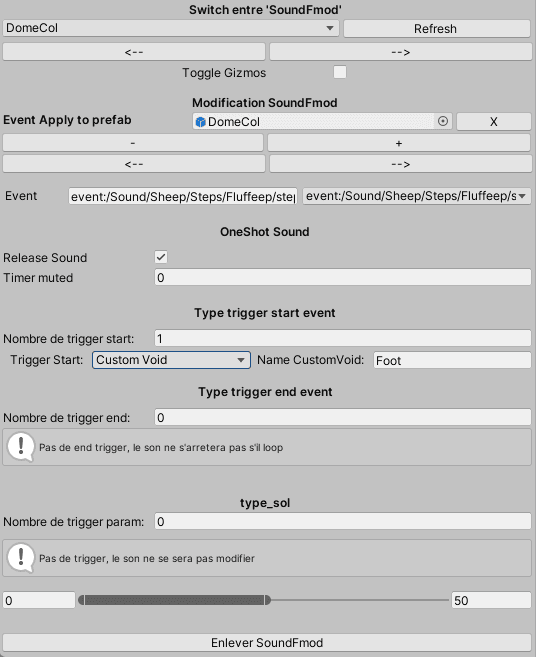 Sound designer tool interface developed inside Unity for MoonWool